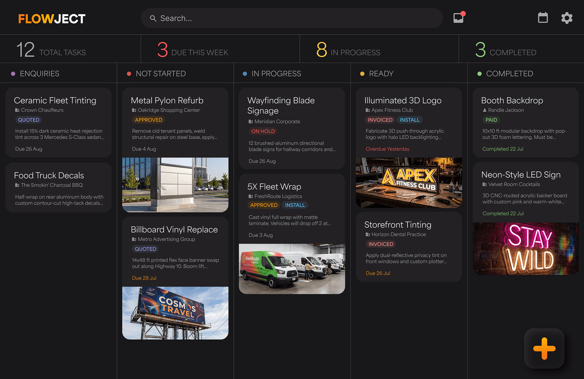 Flowject dashboard screenshot